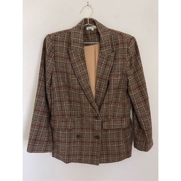 REFORMATION Winston Plaid Double Breasted Blazer Size Small